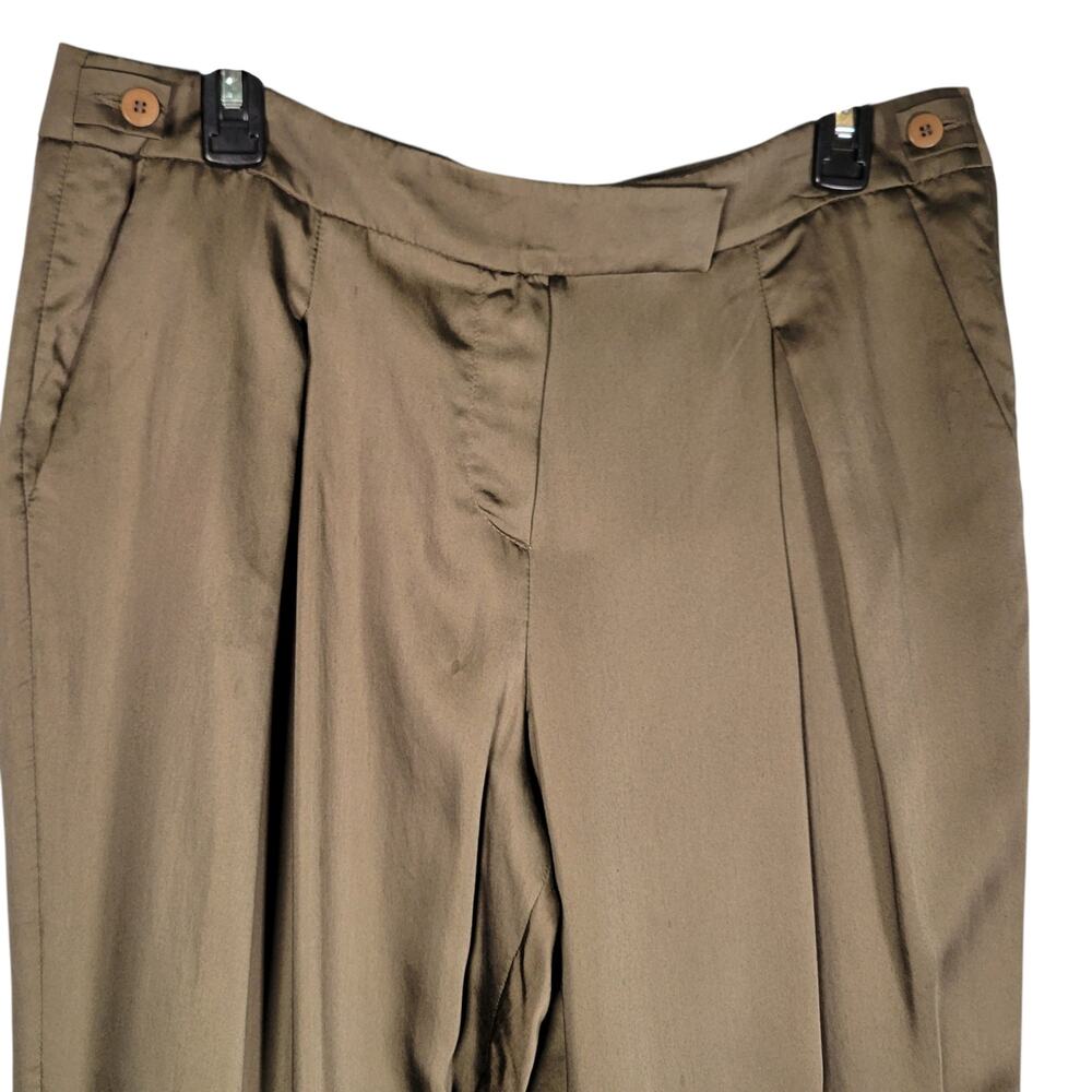 Emporio Armani Brown Silk Blend Wide Leg Pleated Pants 46 US 12 - Picture 4 of 10
